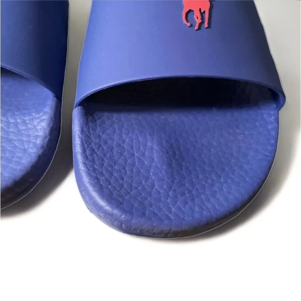 🖤🖤 NWT Polo Ralph Lauren Men’s Pony Slides Sandals Blue With Red Pony